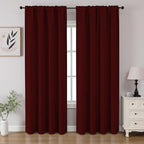 CUCRAF Burgundy Red Blackout Curtains 96 inch Length 2 Panels Set, Rod Pocket Room Darkening Drapes for Bedroom Living Room, Insulated Thermal Light Blocking Window Curtain (W52 x L96 Inch)