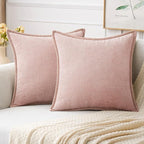 MIULEE Pack of 2 Valentines Day Couch Throw Pillow Covers 18x18 Inch Pink Farmhouse Decorative Pillow Covers with Stitched Edge Soft Chenille Solid Dyed Spring Pillow Covers for Sofa Bed Living Room