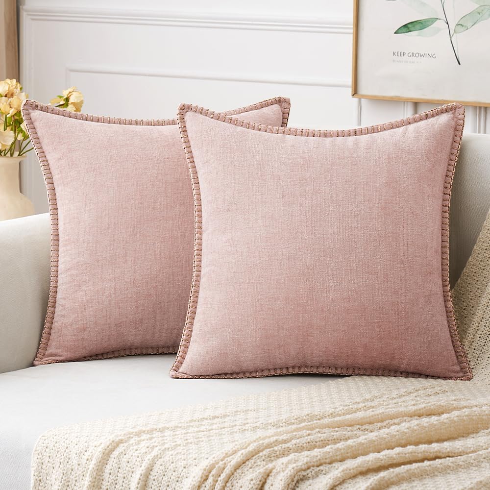 MIULEE Decorative Couch Throw Pillow Covers 20x20 Inch Pink 2 Pack