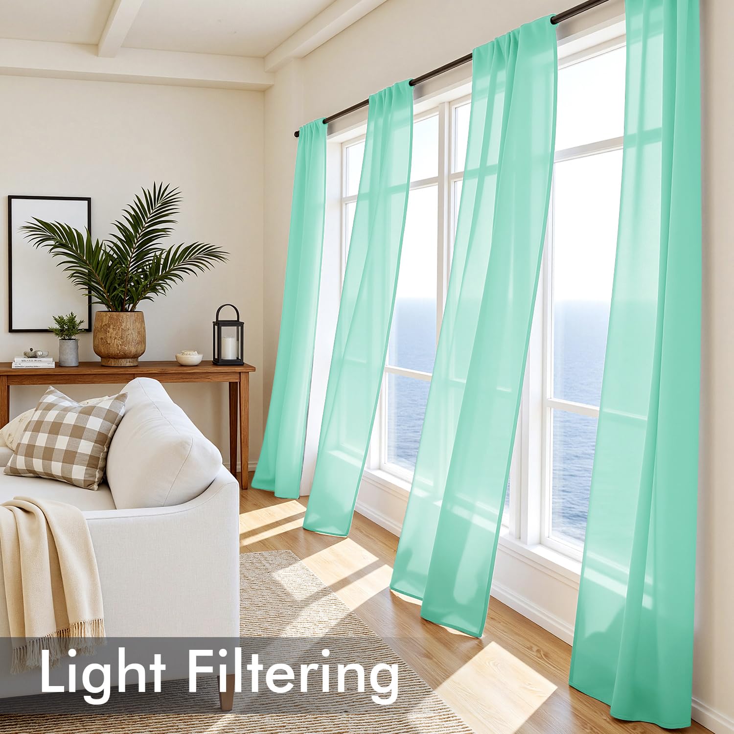 MIULEE Aqua Sheer Curtains 84 Inches Long 4 Panels 42 x 84 Inches