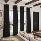 Black Sheer Linen Curtains 90 inch Length for Bedroom Back Tab Rod Pocket Modern Farmhouse Muslin Look Cotton Textured Black Window Curtains 90 inches Long for Dining Room Living Office 2 Panels