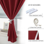 Self Adhesive Curtains, Stick Curtain Blackout Shades Window Cover Curtains for Living Room No Drilling, 59" W X 96" L, Burgundy, 1 Panel