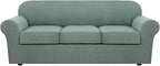 H.VERSAILTEX 4 Piece Stretch Sofa Covers for 3 Cushion Couch Covers for Living Room Furniture Slipcovers (Base Cover Plus 3 Seat Cushion Covers) Upgraded Thicker Jacquard Fabric (Sofa, Sage)