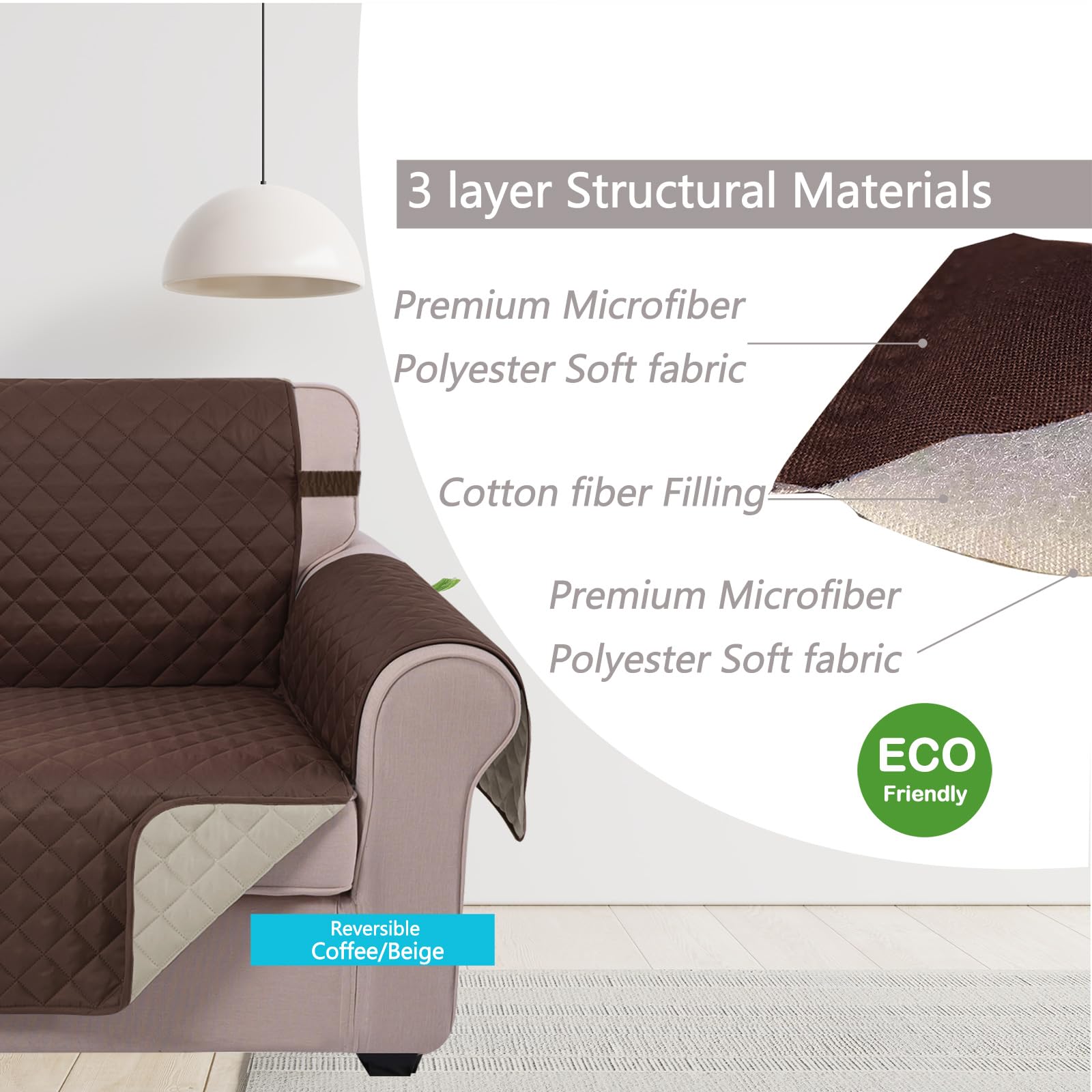 U-NICE HOME Loveseat Sofa Cover for 2 Cushion Couch, Coffee/Beige