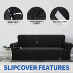 ZNSAYOTX 1 Piece Jacquard Couch Covers for 3 Cushion Couch Living Room High Stretch Sofa Cover Pets Dogs Friendly Anti Slip Thickened Slipcovers Furniture Protector (Sofa, Black)