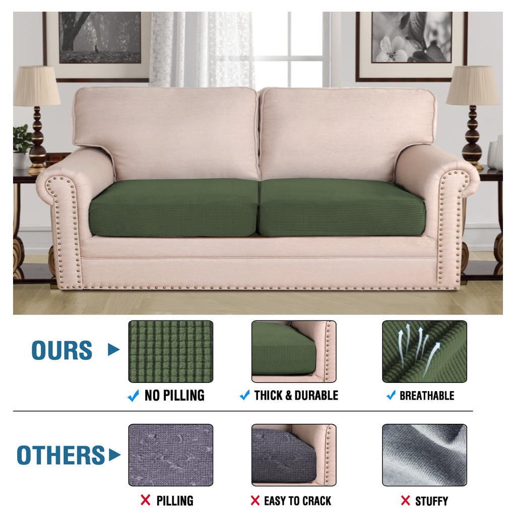 H.VERSAILTEX Super Stretch Individual Seat Cushion Covers Sofa Covers Couch Cushion Covers Slipcover Sets Thick Jacquard Textured Twill Fabric (2 Piece Large Sofa Cushion Covers, Bronze Green)