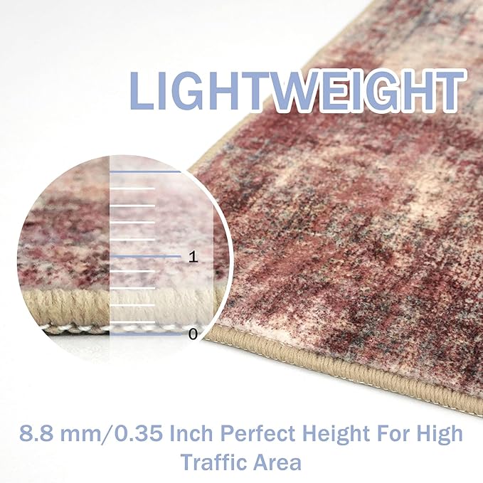 IOHOUZE Abstract Runner Rug 3x8 Ft Washable Runners for Hallways, Non Slip Kitchen Runner Printed Faux Wool Entryway Runner Indoor, Modern Abstract Floor Carpet for Hall Bedroom, Red/Multi