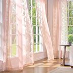 jinchan Belrose Pink Floral Sheer Curtains for Bedroom 63 Inch Long Voile Embroidered Farmhouse Curtains for Living Room Ivory Flower Patterned Rod Pocket Window Treatments, 2 Panels Pink