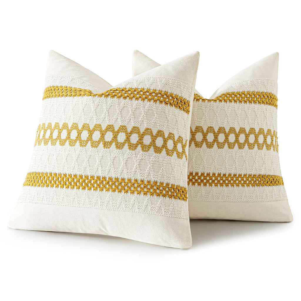 MIULEE Set of 2 Mustard Yellow Boho Decorative Pillow Covers 20x20 Inch
