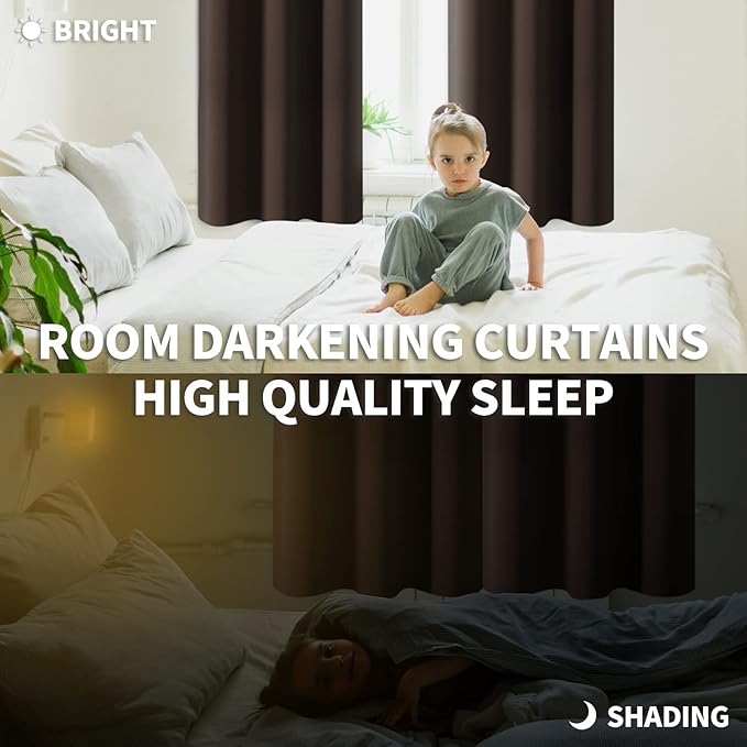 BGment Blackout Curtains for Bedroom - Grommet Thermal Insulated Room Darkening Curtains for Living Room, Set of 2 Panels (52 x 72 Inch, Brown)