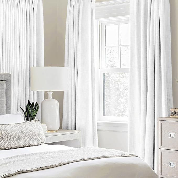 MIULEE Linen Textured Curtains Solid 100% Blackout for Bedroom Thermal Insulated Bright White Grommet Room Darkening Curtains & Drapes Luxury Decor for Living Room Nursery 52 x 72 Inch (2 Panels)