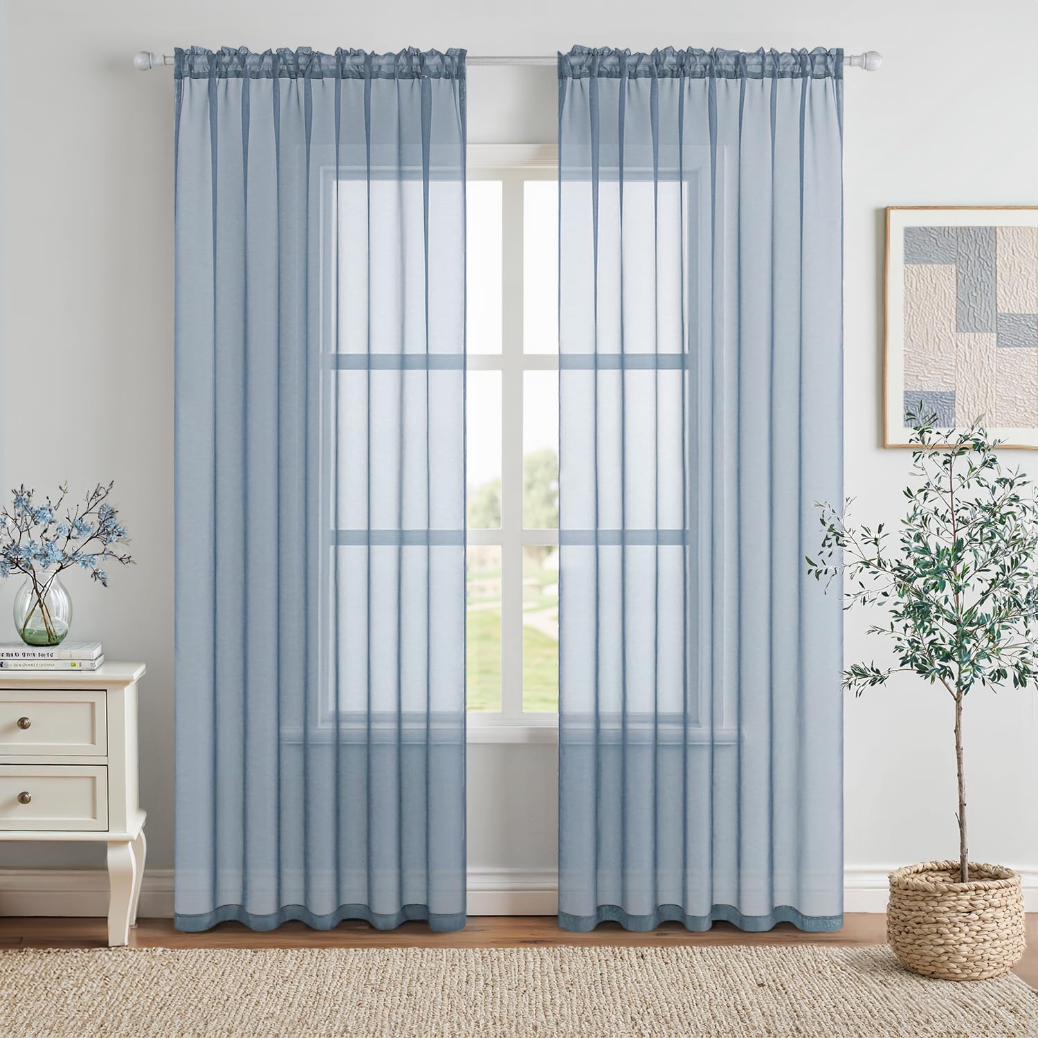 MIULEE Dusty Blue Sheer Curtains 54 X 90 Inches, 2 Panels