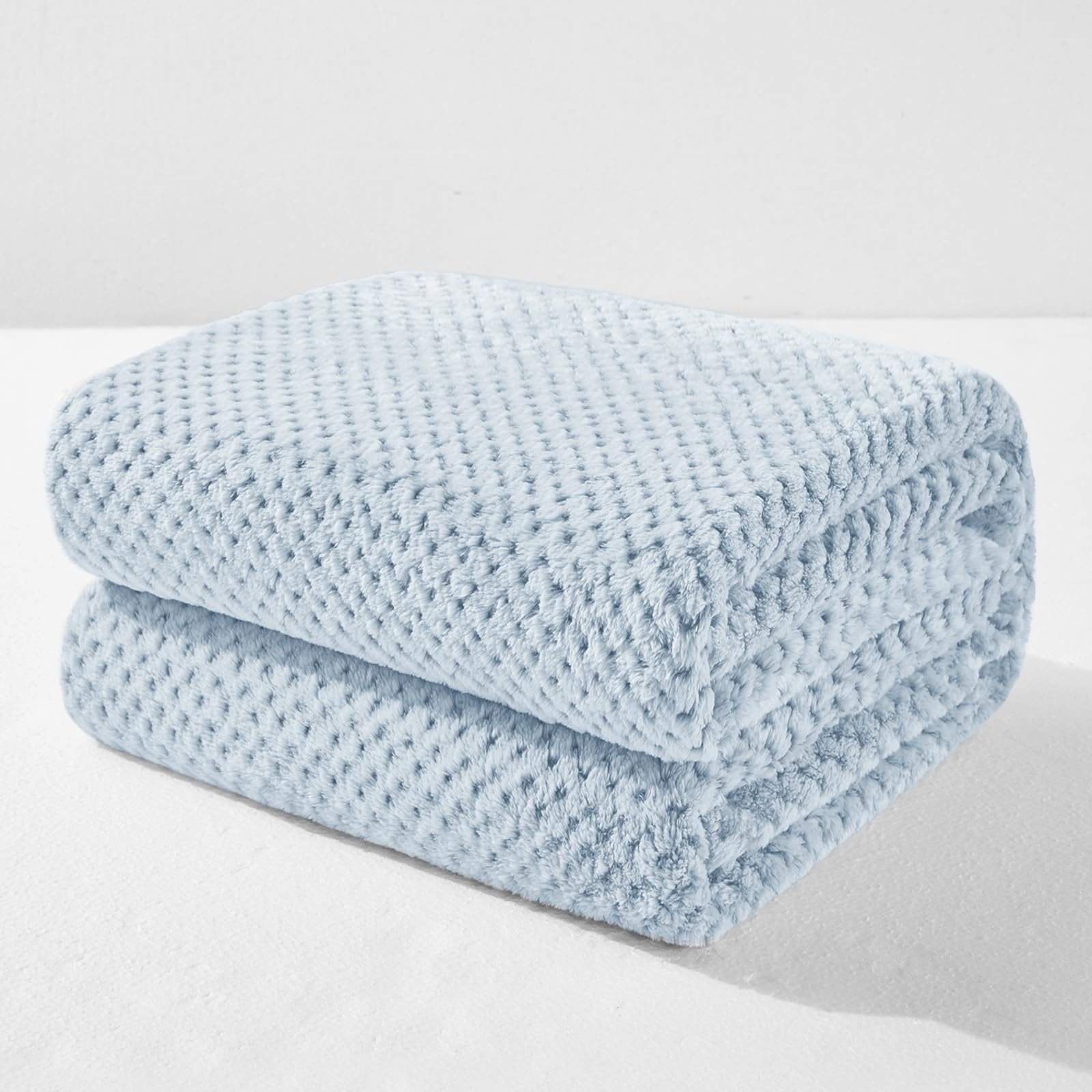 Exclusivo Mezcla Soft Waffle Fleece Bed Blanket King Size, Heather Blue