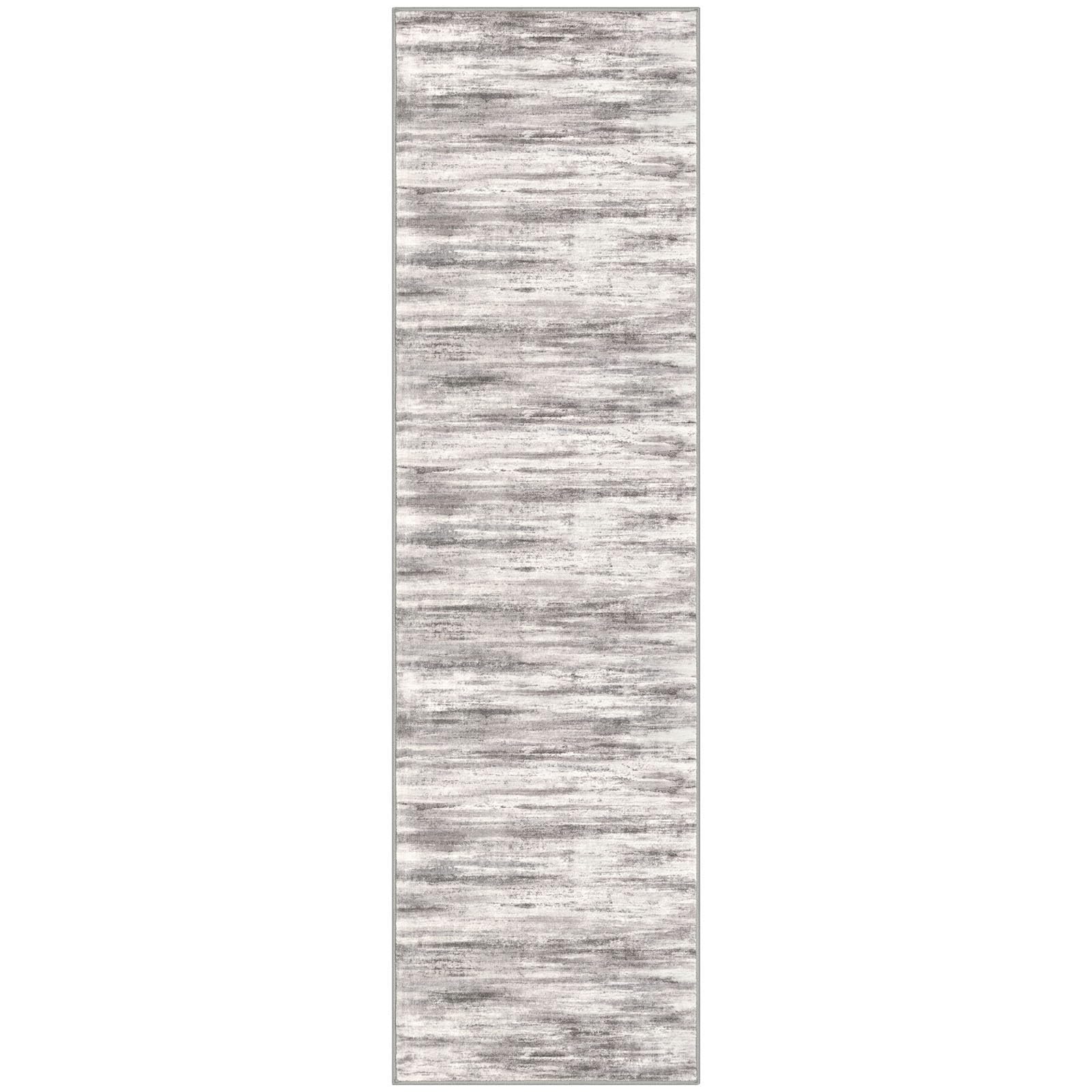 KOZYFLY 3x10 Ft Rug Modern Ombre Runner Rug for Hallway, Washable Kitchen Rugs Non-Slip Soft Striped Entryway Rug, Print Grey/Light Beige/Brown Abstract Carpet for Laundry Nursery