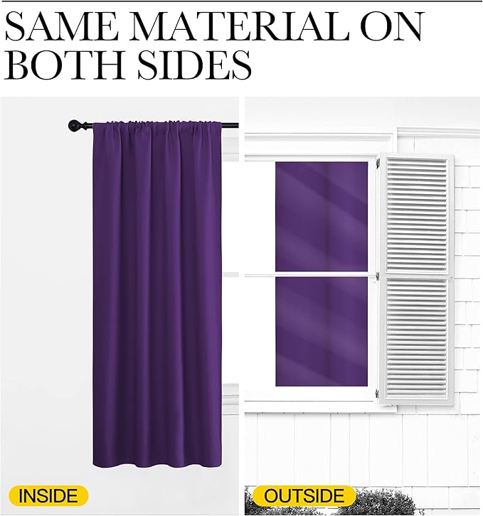 NICETOWN Kitchen Curtains, Short Blackout Curtains & Drapes, Home Decoration Window Treatment Cafe Curtain Panels with Rod Pocket (Royal Purple, 42-inch Wide x 54-inch Long, 2 Panels)