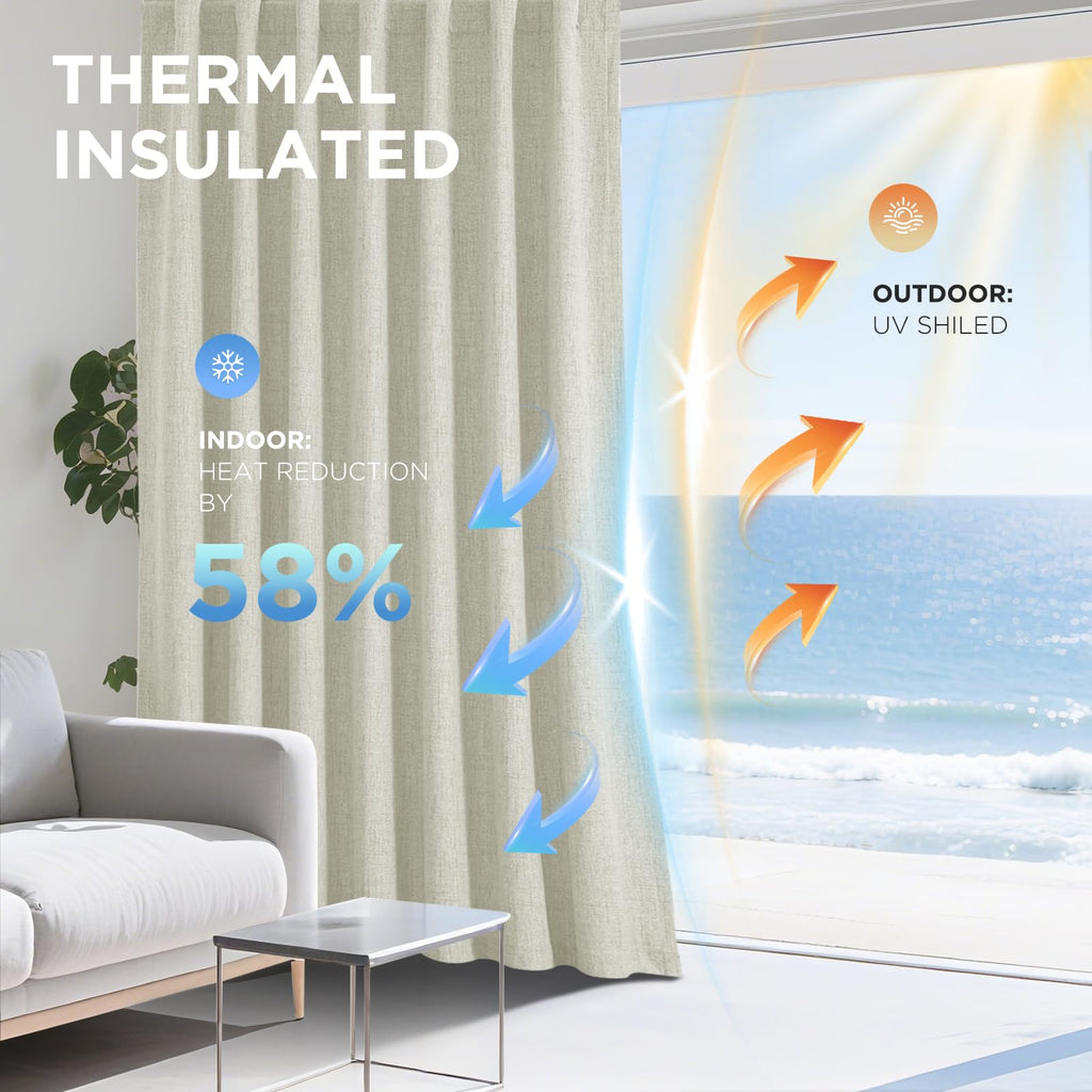 Joydeco Blackout Curtains for Bedroom - 100% Light Blocking 2 Panels Light Beige Drapes 42"W x 90"L, Thermal Insulated Room Darkening Curtains, Linen Textured for Living Room, Rod Pocket & Back Tabs