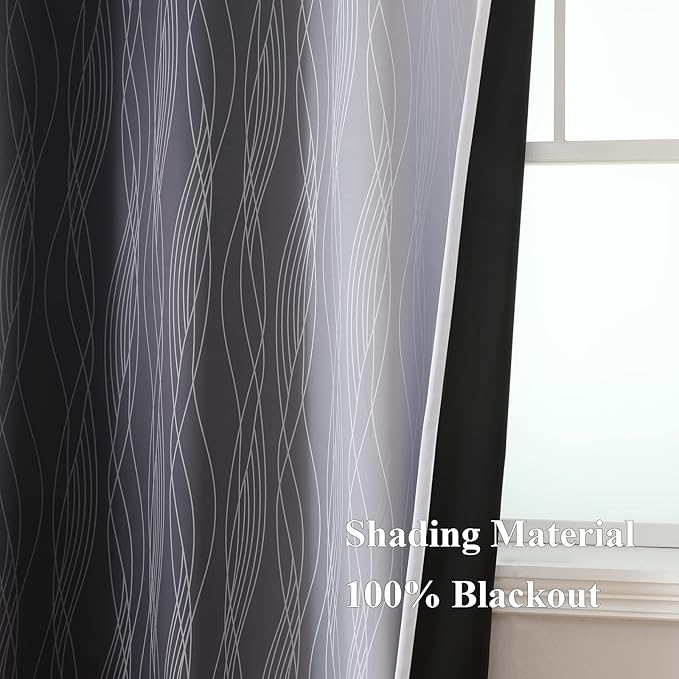 Estelar Textiler Black and Greyish White Blackout Curtains 108 Inches Long, Thermal Insulated Drapes for Bedroom, Full Light Blocking Energy Saving Long Curtains for Living Room, 52Wx108L, 2 Panels