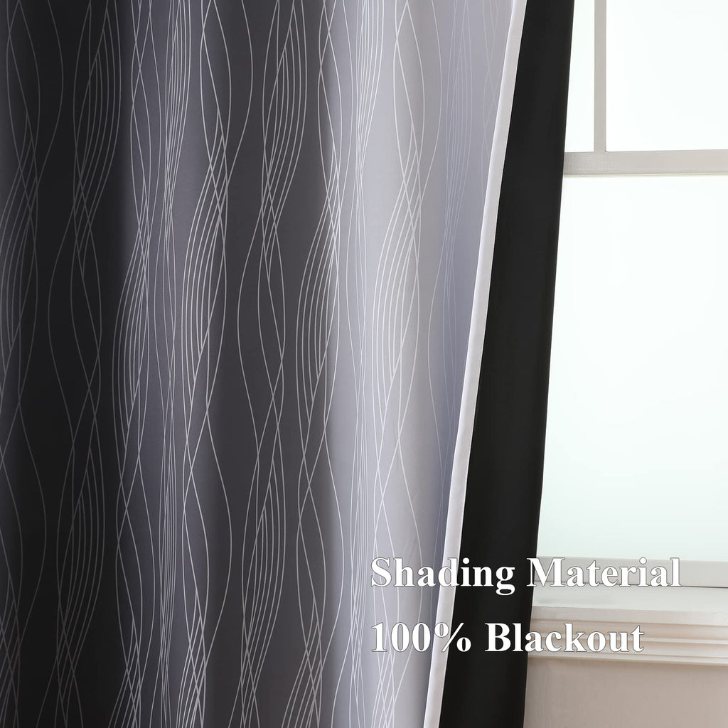 Black and Greyish White Ombre Blackout Curtains for Bedroom 42x45 Inch Long