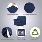 H.VERSAILTEX High Stretch 2-Piece Armchair Cover/Sofa Chair Covers/Slipcover Furniture Protector for Chairs, Made of Rich Textured Spandex Small Checks Knitted Jacquard Fabric (Chair, Navy)