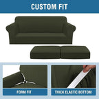 H.VERSAILTEX 3 Piece Stretch Sofa Covers for 2 Cushion Loveseat Couch Covers for Living Room Sofa (Base Cover Plus 2 Seat Cushion Covers) Thicker Jacquard Fabric (Medium Sofa, Olive)