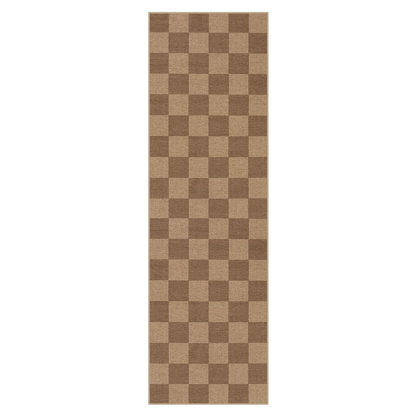 Lahome Checkered Easy Jute Kitchen Runner Rug, 2x8 Outdoor Rugs Washable