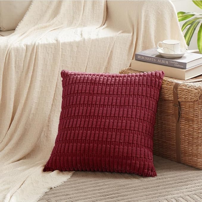 Fancy Homi 4 Packs Decorative Throw Pillow Covers for Living Room Couch Bed, Modern Farmhouse Boho Home Décor Accent Cushion Case, 18" x 18", Burgundy