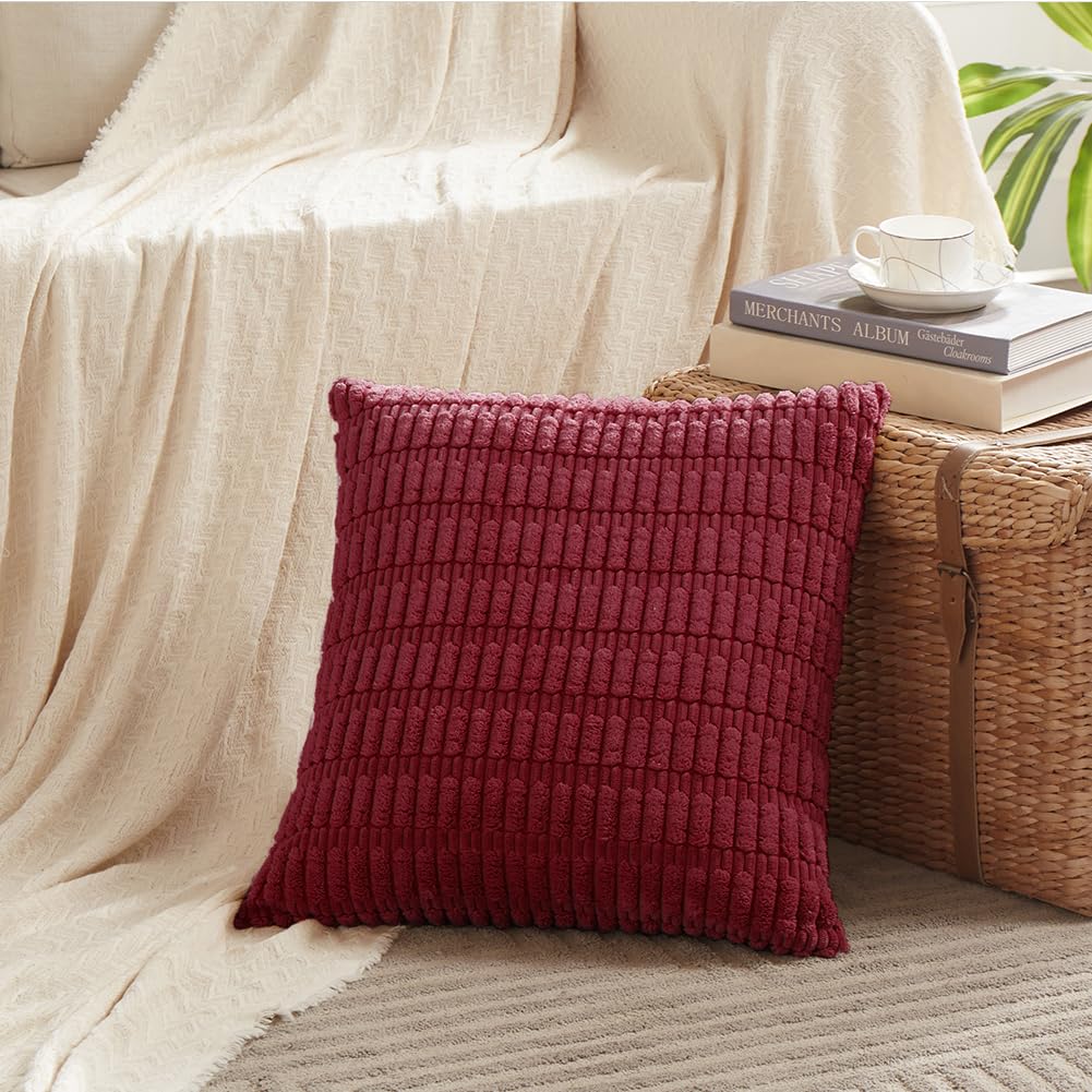 Fancy Homi 4 Packs Decorative Throw Pillow Covers for Living Room Couch Bed, Modern Farmhouse Boho Home Décor Accent Cushion Case, 26" x 26", Burgundy