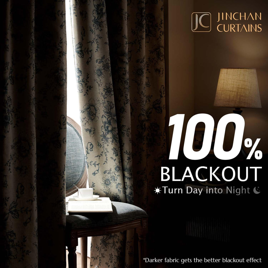 jinchan Floral Linen Blackout Curtains for Bedroom 63 Inches Long