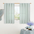 LAMIT Bedroom Linen Curtains 45 Inch Long, Light Filtering Neutral Window Curtains Farmhouse Boho Rod Pocket Room Decor Panels for Small Window/Living Room, 2 Panels, 42 x 45 Inch, Light Blue