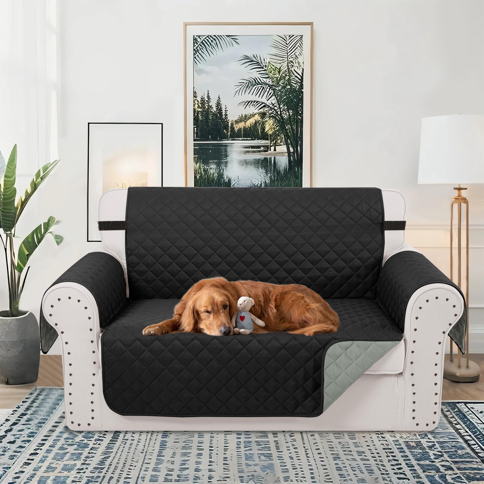 Luxshare Home Reversible 45" Small Loveseat Sofa Covers, Black/Grey