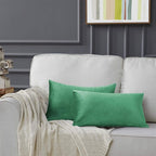 GIGIZAZA Mint Turquoise Velvet Decorative Throw Pillow Covers 12x20 for Sofa Bed 2 Pack Soft Lumbar Cushion Cover