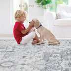 Srugn Area Rugs 5x7 Washable Area Rugs for Living Room- Ultra Soft Non-Shedding Faux Wool Bedroom Rug Grey Vintage Print Rugs Non Slip Dining Room Rugs Large Floor Carpet for Farmhouse Home Office