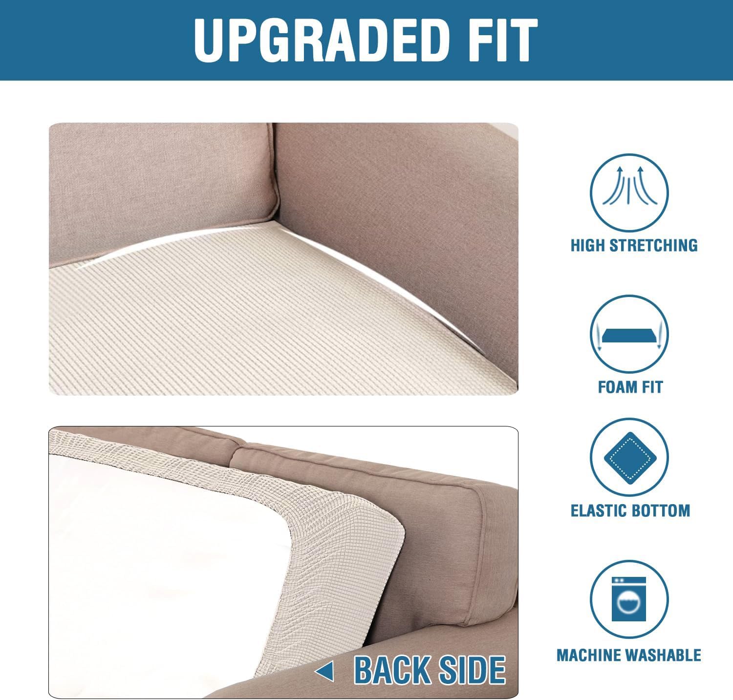 H.VERSAILTEX Super Stretch Individual Seat Cushion Covers - Sofa & Couch Cushion Slipcover Sets - Thick Jacquard Textured Twill Fabric (3 Piece XL, Ivory)