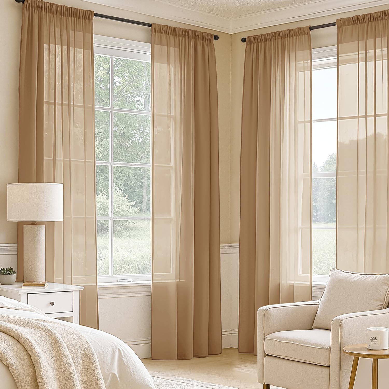 MIULEE Brown Sheer Curtains 90 Inches Long 4 Panels 42 x 90 Inches