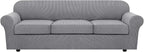 H.VERSAILTEX 4 Piece Stretch Sofa Covers for 3 Cushion Couch Covers for Living Room Furniture Slipcovers (Base Cover Plus 3 Seat Cushion Covers) Upgraded Thicker Jacquard Fabric (XL Sofa, Dove)