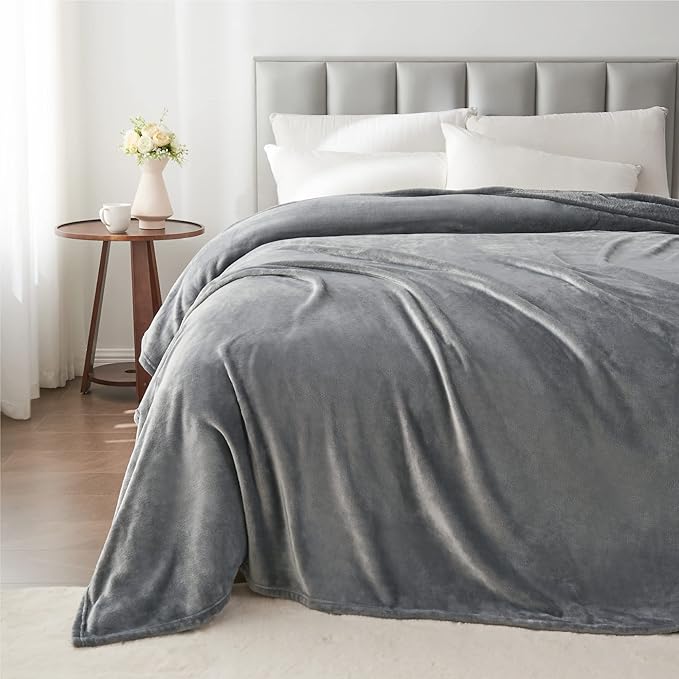 BEDELITE Fleece Blanket Soft Plush Queen Size Bed Blanket Grey 90"x90"