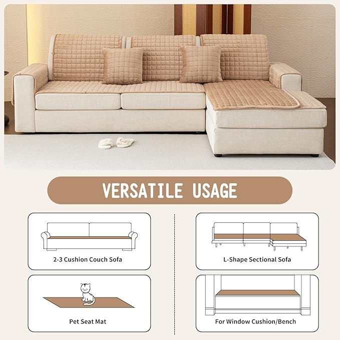 Velvet Couch Covers for Dogs, Dog Sectional Couch Covers, Pet Couchs Cover for Loveseat, Couchs Protector for Dogs, Sectional Sofa Cover for Pet Washable(1PC,Khaki,27.6"×59")