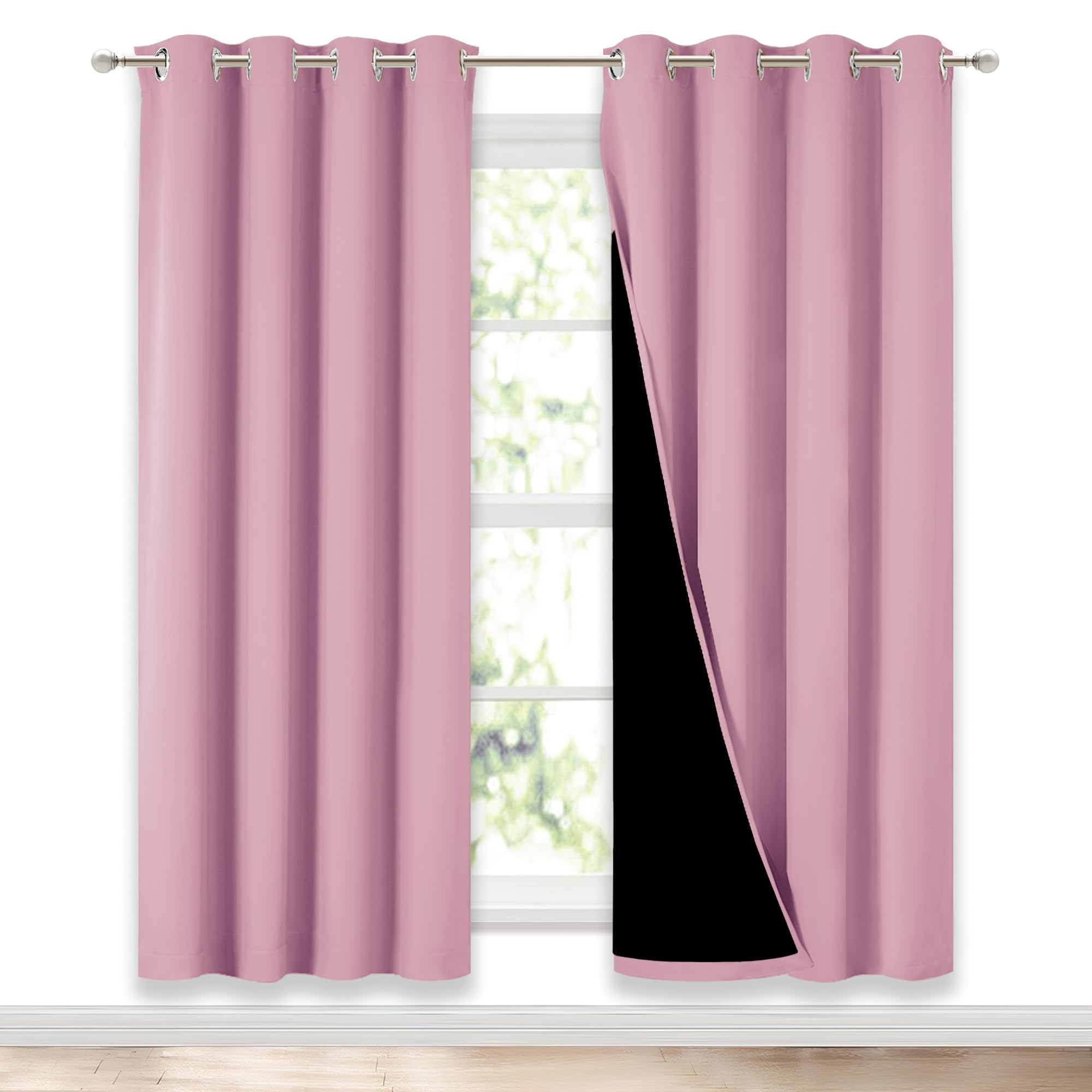 NICETOWN Crystal Pink Full Shade Curtain Panels, Pair of Energy Smart & Noise Blocking Out Blackout Drapes for Dining Room Window, Thermal Insulated Guest Room Lined Window Dressing(52 x 72 inch)