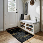 Washable Area Rugs 3x4 Non-Slip Modern Abstract Soft for Living Room Entryway Bedroom Nursery, Print Pattern, Dark Black Gold