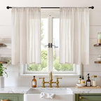 BGment Oatmeal Linen Curtains 40 Inch Length for Short Window - Semi Sheer Drapes Textured Light Filtering with Rod Pocket for Kitchen Bathroom Lightweight, 2 Panels Set, 42 X 40 Inch