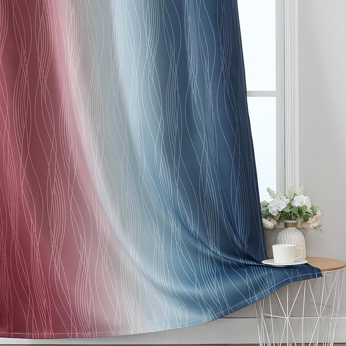 Navy Blue and Burgundy Red Ombre Blackout Curtains for Bedroom 72 Inch Long