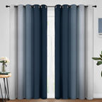 Yakamok Room Darkening Ombre Curtains 84 Inch Length, Navy Blue and Greyish White Thermal Insulated Gradient Color Curtains,Light Blocking Grommet Window Drapes for Bedroom,70 Inch Width,2 Panels