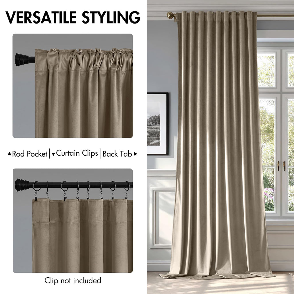 MIULEE Taupe Velvet Curtains 52x108 inches Luxury Blackout Curtains