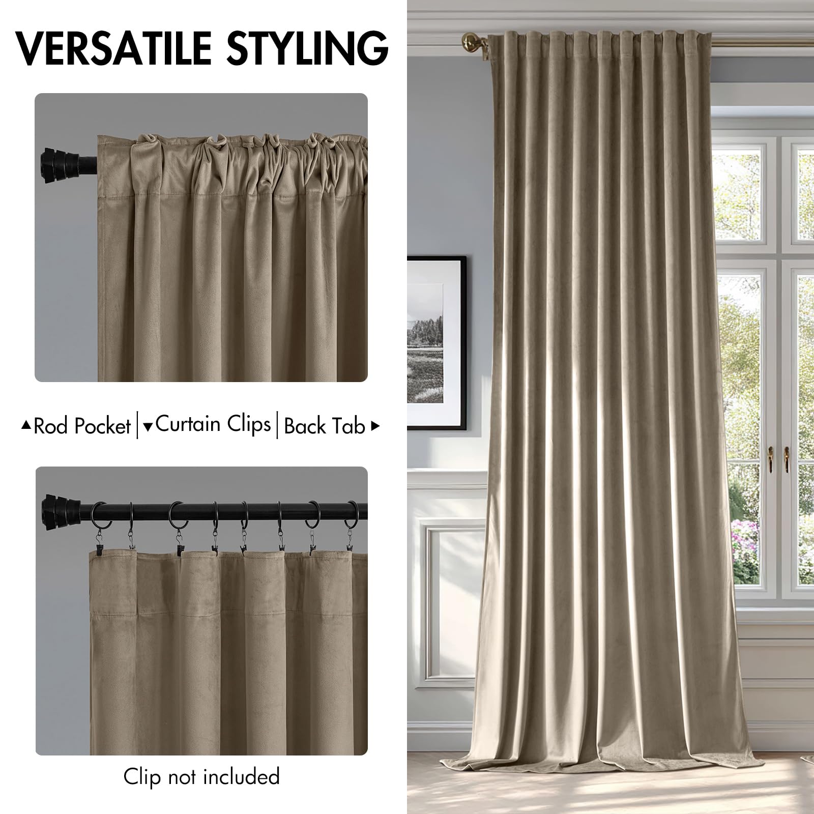 MIULEE Taupe Velvet Curtains 52x108 inches Luxury Blackout Curtains
