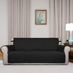 PureFit Reversible Quilted Sofa Cover, Water Resistant Slipcover Furniture Protector, Washable Couch Cover with Non Slip and Elastic Straps for Kids, Pets (Oversized Sofa, Black/Black)