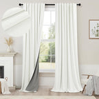 Living Room Curtains 84 Inches Long Faux Linen Darkening Curtain for Bedroom Boho Burlap Full Blackout Soundproof Thermal Insulated Drapes for Nursery Room Divider 52x84 Length 2 Panel Ivory Off White