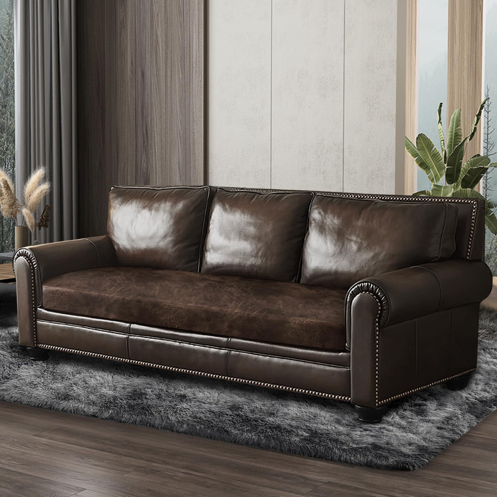 ANARACHON Leather Look Couch Cushion Covers Sofa Seat Slipcovers Sets Couches Furniture Protector for Sectional Armchair Loveseat Pets Kids Stretch (1 Cushion XL Sofa, Brown)