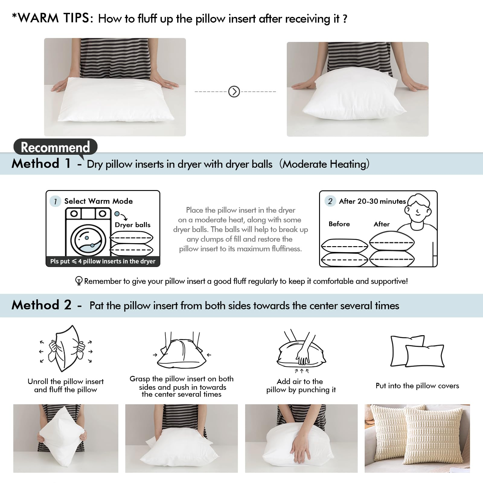 MIULEE 12x20 Pillow Inserts Set of 4, Throw Pillows for Sofa Couch Bed