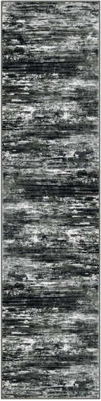 KOZYFLY Modern Abstract Washable Rug Runner 2.6x10 Hallway Rug Runner Non-Slip Soft Kitchen Runner Rugs, Black Grey Striped Carpet for Entryway Bathroom Laundry Room Foyer
