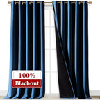 NICETOWN 100% Blackout Blinds, Laundry Room Decor Window Treatment Curtains for Large Patio Sliding Door, Thermal Insulated Moroccan Blue Curtains for Bedroom, Set of 2, 70 inches x 108 inches